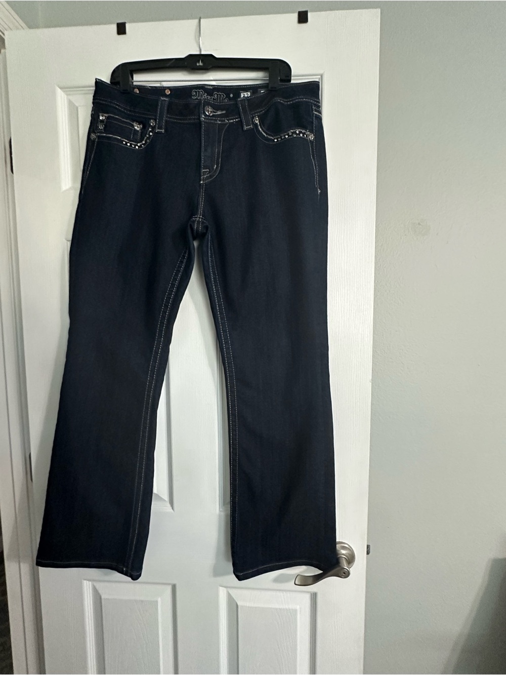 Miss Me Black Boot Cut Jeans with Studded Pocket Trim